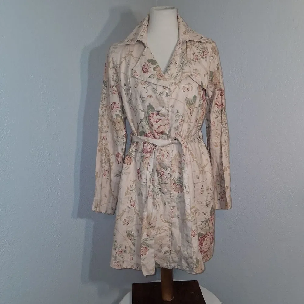 Wish Vintage Pattern Linen Floral Dress Size Large